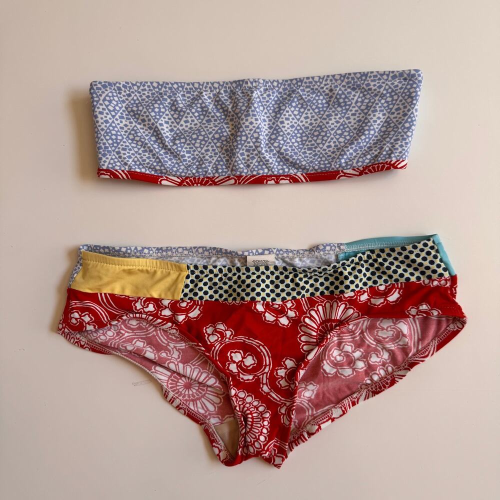 Calvin Klein Vibrant Pattern Bandeau Top Bikini Bathing Suit Swim Skirt Size 6